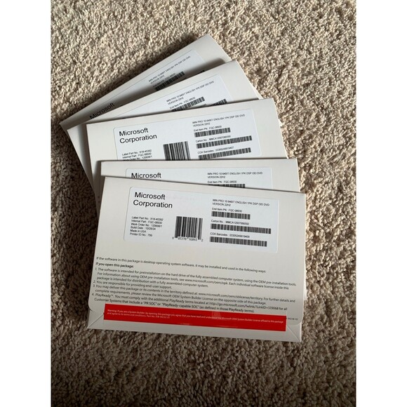 5-pack Window 10 Professional Pro Coa License Key Codes + 64 Bit Install Dvd - Picture 1 of 3